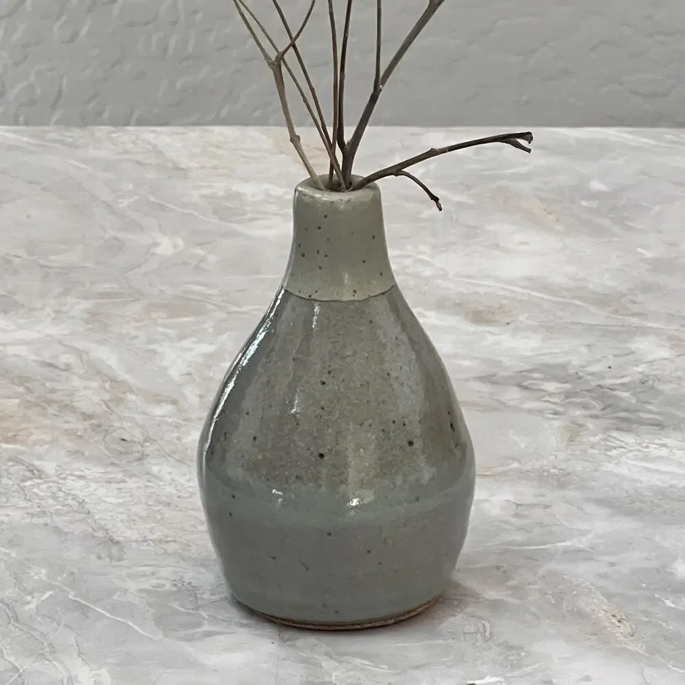 Studio Art Vase Pottery Stoneware Gray Blue Speckled Glazed